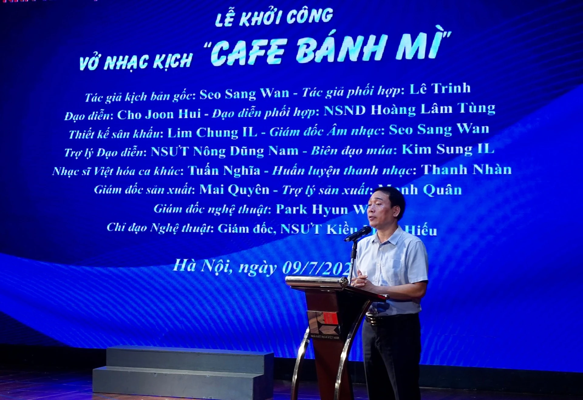 NSƯT Kiều Minh Hiếu, Giám đốc Nhà hát Kịch Việt Nam phát biểu. Ảnh: Nhà hát Kịch Việt Nam