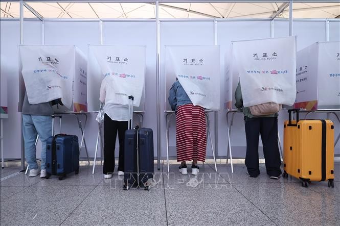 Cử tri bỏ phiếu sớm bầu Tổng thống tại điểm bầu cử ở Seoul, Hàn Quốc, ngày 29/5/2025.