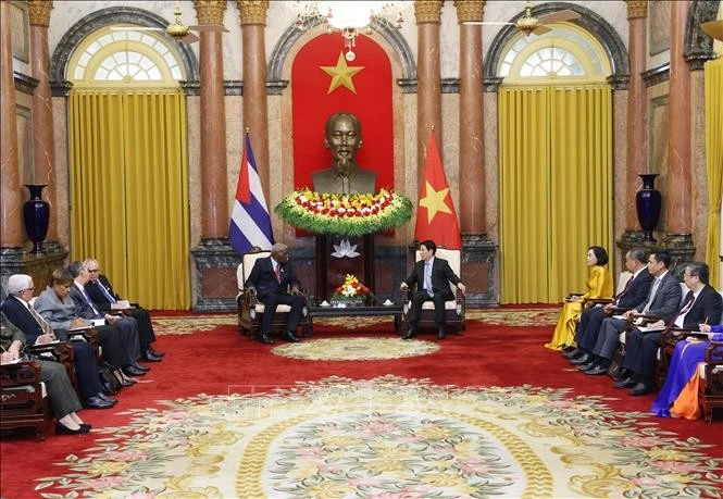 Chủ tịch nước Lương Cường tiếp Chủ tịch Quốc hội Cuba Esteban Lazo Hernández.