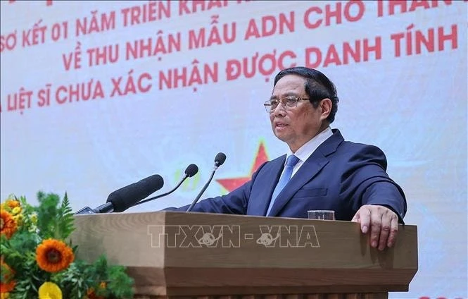Thủ tướng Phạm Minh Chính phát biểu tại Hội nghị sơ kết công tác thu nhận mẫu ADN cho thân nhân liệt sĩ chưa xác định được danh tính trên toàn quốc.
