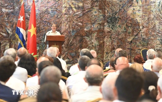 Bộ trưởng Ngoại giao Cuba Bruno Rodríguez Parrilla nhấn mạnh tình cảm gắn bó keo sơn Cuba-Việt Nam. (Ảnh: Việt Hùng/TTXVN)