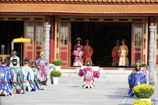 Lễ Thiết triều Nguyên đán triều Nguyễn được tái hiện tại Đại triều Điện Thái Hòa, Đại nội Huế.