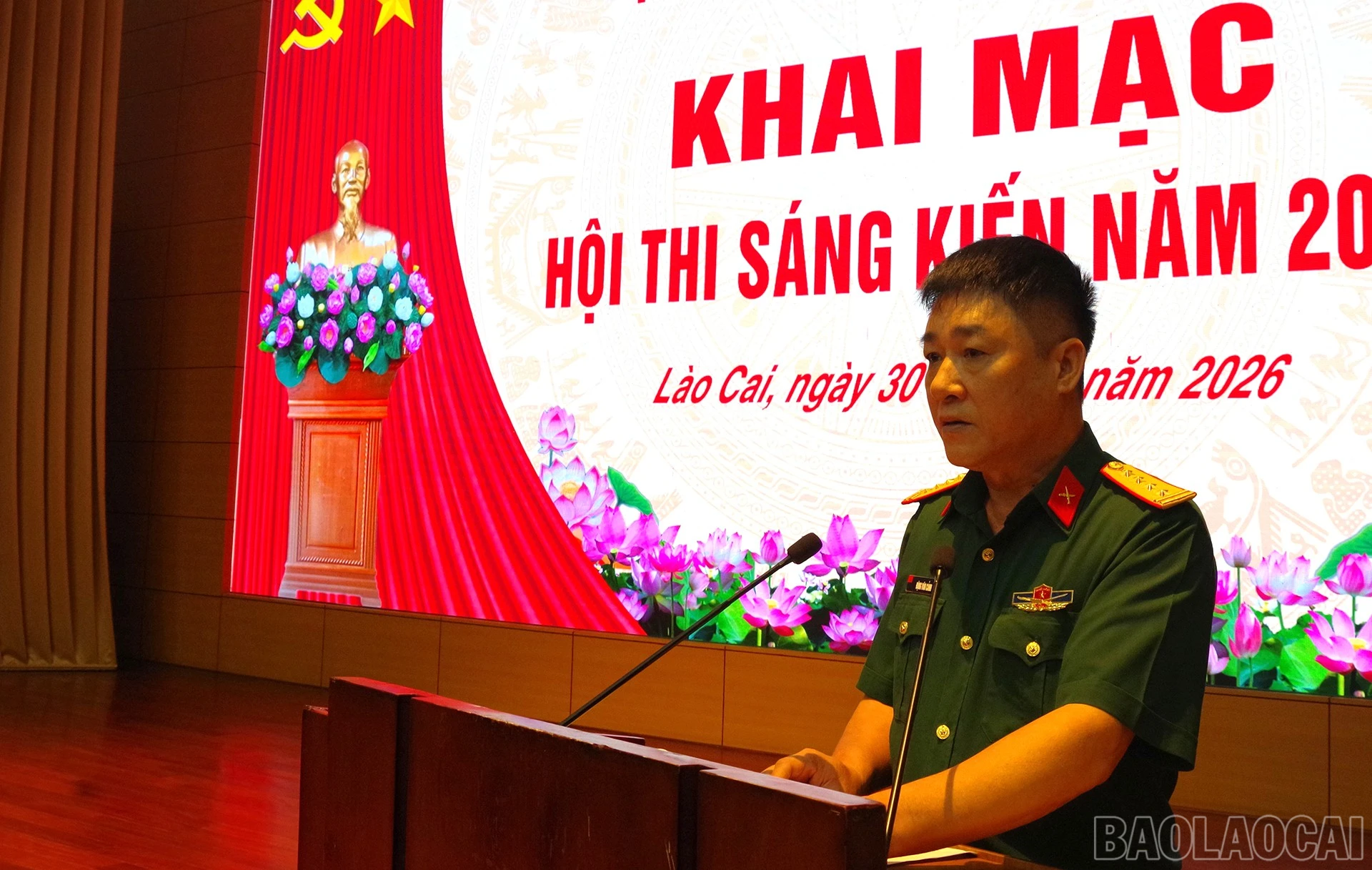 Đại tá Đặng Văn Cảnh - Phó Chỉ huy trưởng Bộ Chỉ huy Quân sự tỉnh, Trưởng Ban Tổ chức hội thi phát biểu khai mạc.
