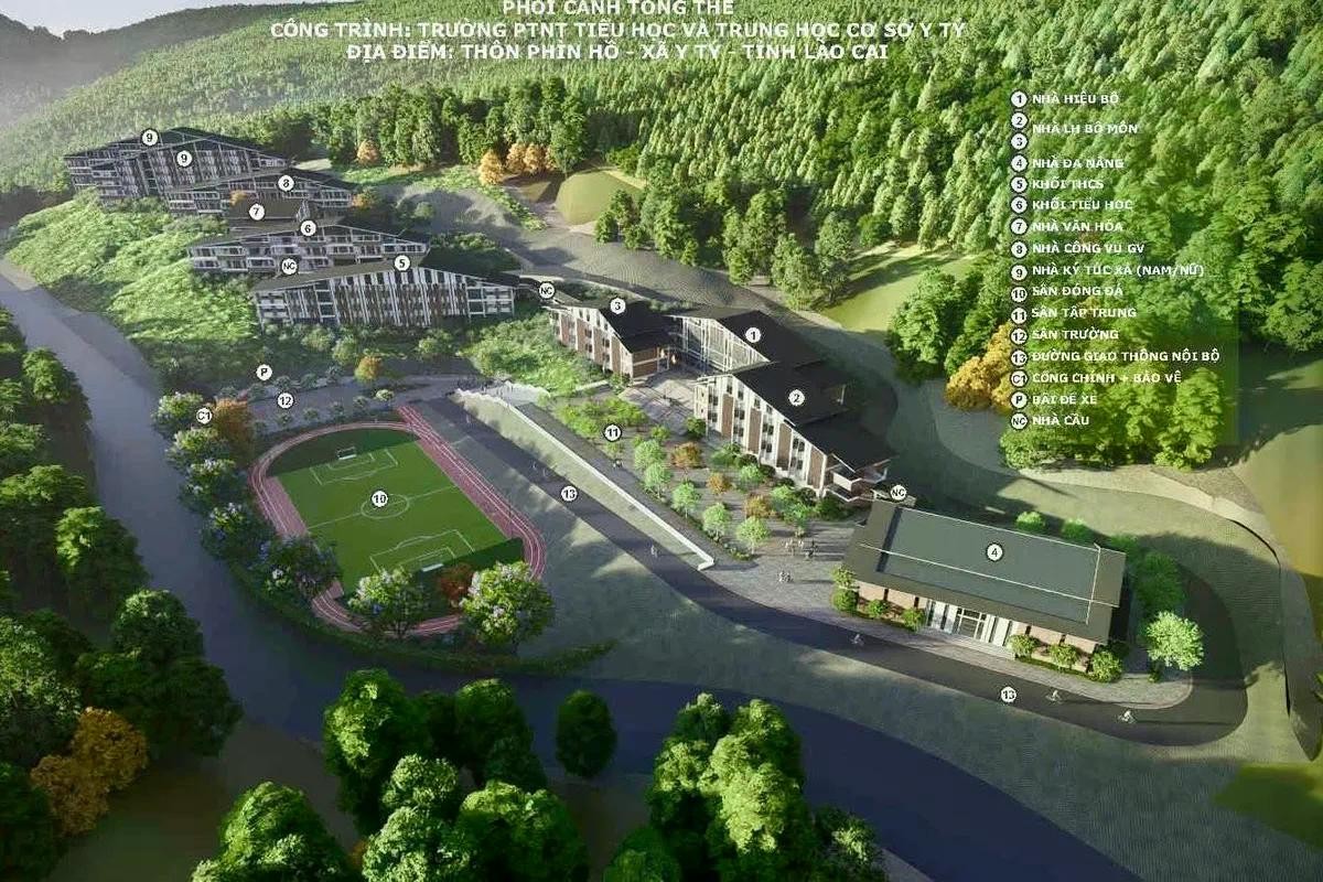 Phối cảnh Trường Phổ thông nội trú liên cấp tiểu học - THCS tại xã Y Tý, tỉnh Lào Cai.