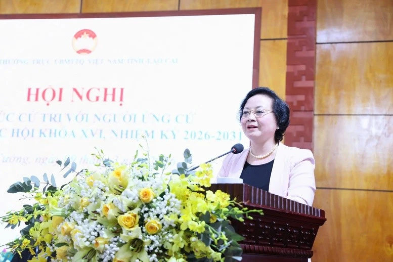 Bí thư Trung ương Đảng, Phó Thủ tướng Chính phủ Phạm Thị Thanh Trà phát biểu tại Hội nghị tiếp xúc cử tri với người ứng cử đại biểu Quốc hội khóa XVI.