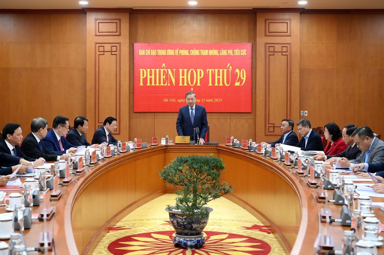 Tổng Bí thư Tô Lâm chủ trì Phiên họp thứ 29 của Ban Chỉ đạo Trung ương về phòng, chống tham nhũng, lãng phí, tiêu cực. (Ảnh: ĐĂNG KHOA)