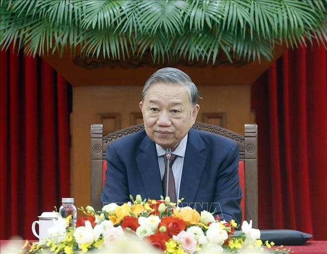 Tổng Bí thư Tô Lâm phát biểu tại buổi tiếp Bộ trưởng các Bộ Ngoại giao, Quốc phòng và Công an Trung Quốc.