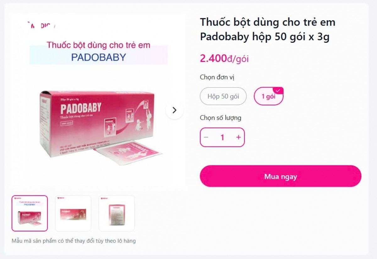 Sản phẩm thuốc bột PADOBABY. (Ảnh: Medigo)