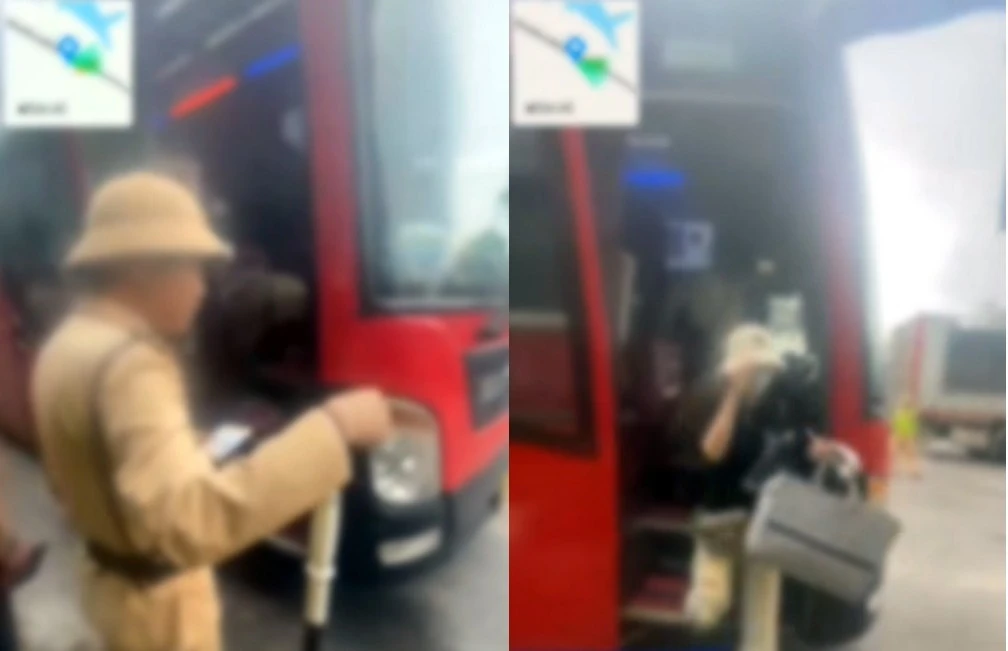 CSGT kiểm tra xe chở khách chở quá số người so với quy định.