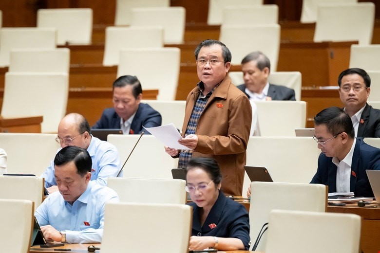 Đại biểu Nguyễn Tâm Hùng (đoàn thành phố Hồ Chí Minh) phát biểu thảo luận tại hội trường.