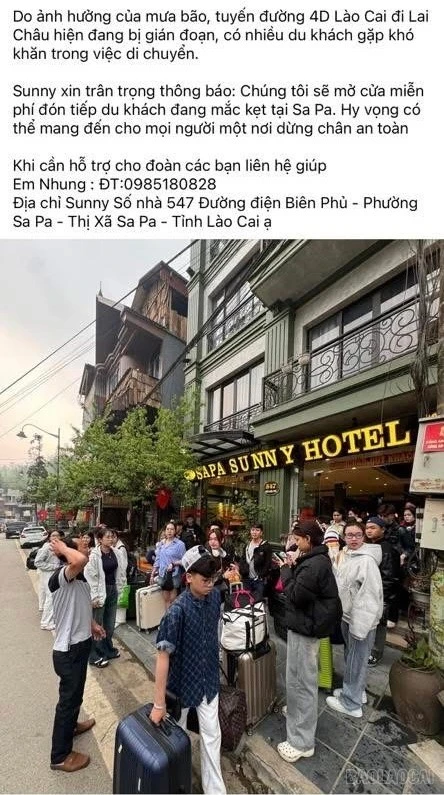 Các khách sạn trên địa bàn phường Sa Pa thông báo miễn phí cho khách ở tránh lũ.