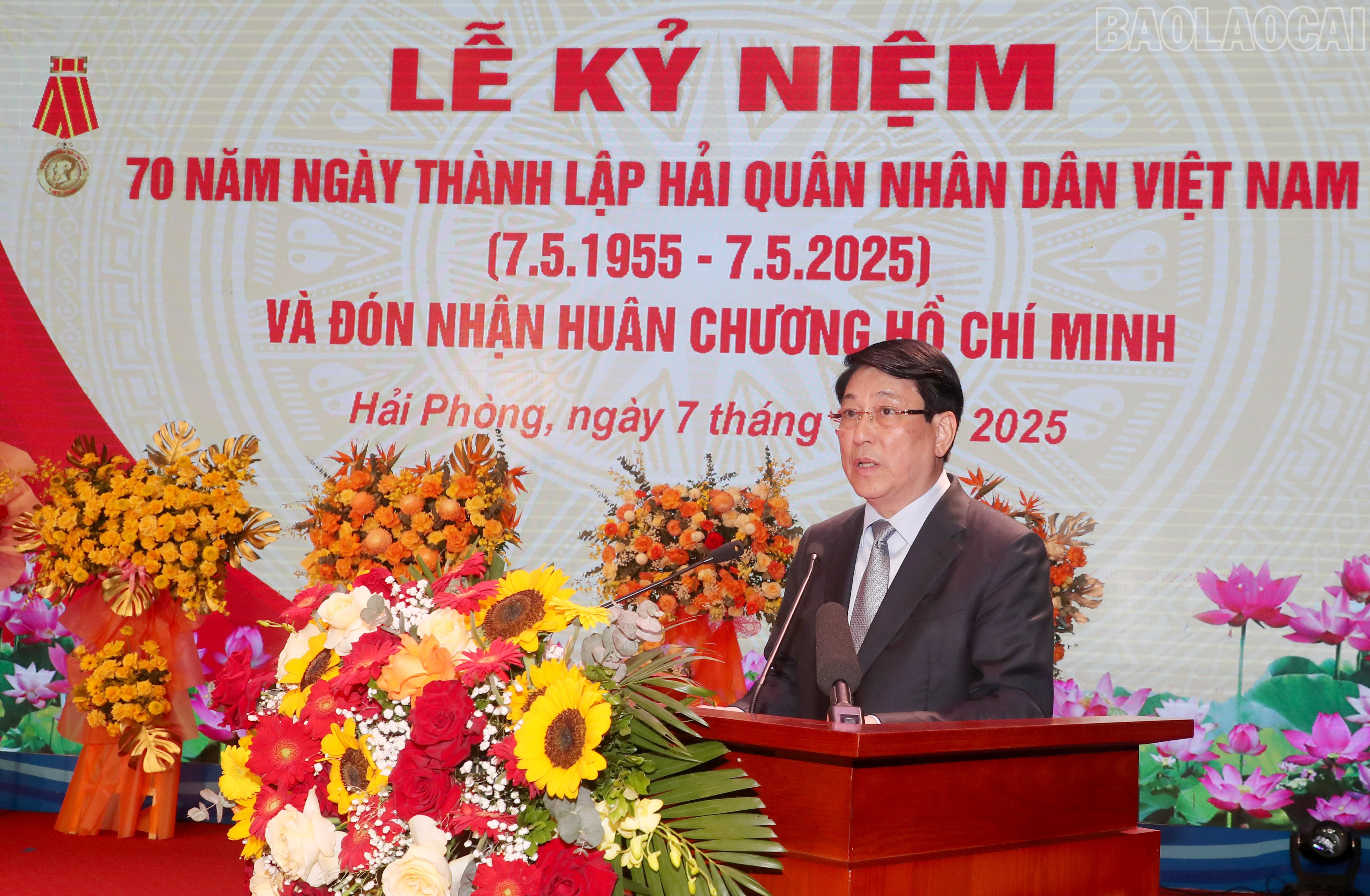 Chủ tịch nước Lương Cường phát biểu tại lễ kỷ niệm. baolaocai-tr_11.jpg