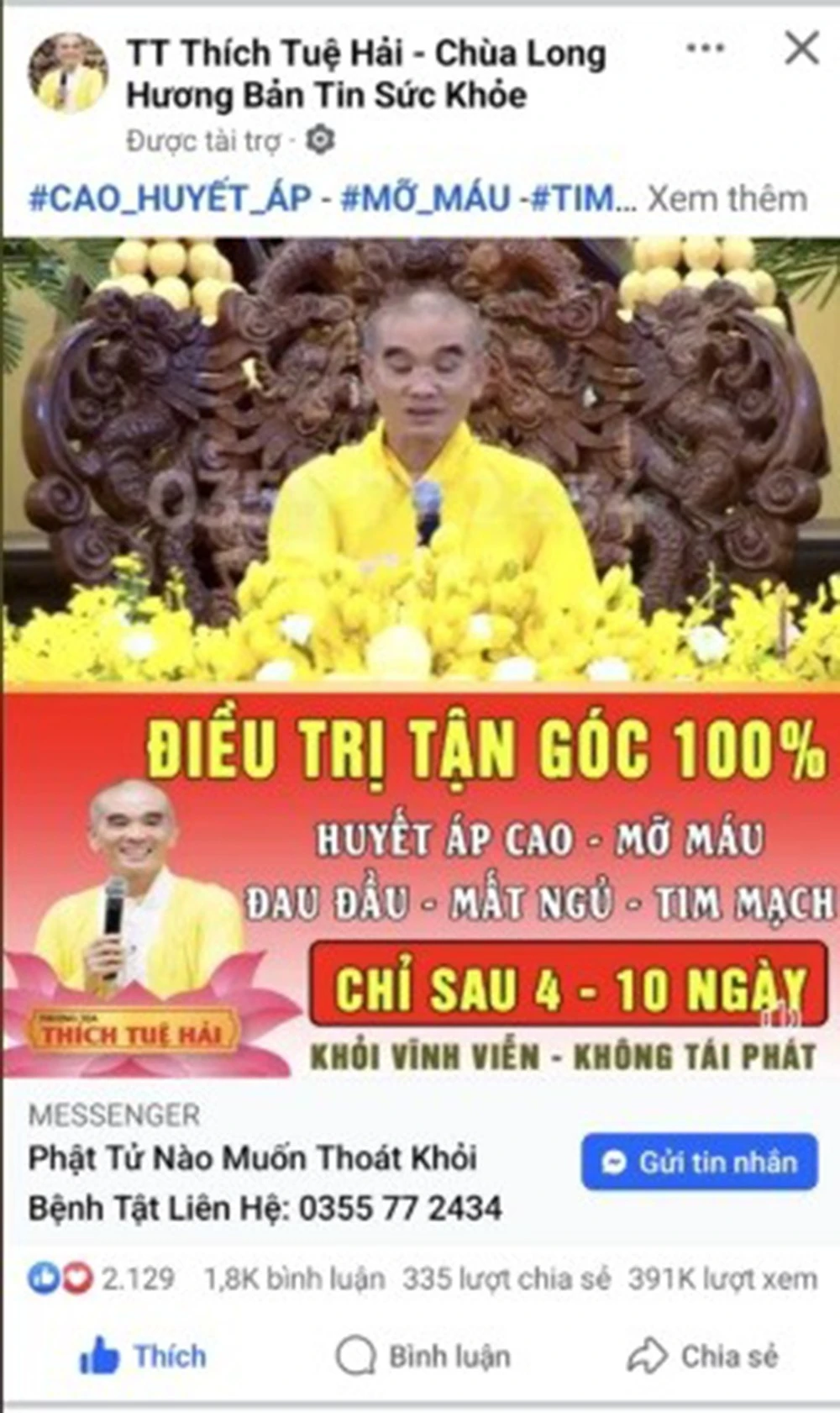 Bóc gỡ đường dây giả danh tu hành để bán thuốc Nam trên mạng xã hội ảnh 1