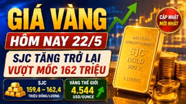 Giá vàng hôm nay 22/5: SJC bật tăng trở lại, vàng thế giới neo cao