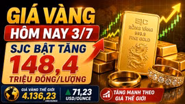 Giá vàng hôm nay 3/7: SJC, BTMC, PNJ, DOJI tăng theo giá vàng thế giới
