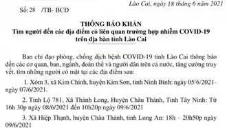 Thông báo khẩn: Tìm người đến các địa điểm liên quan trường hợp nhiễm COVID-19 trên địa bàn thành phố Lào Cai