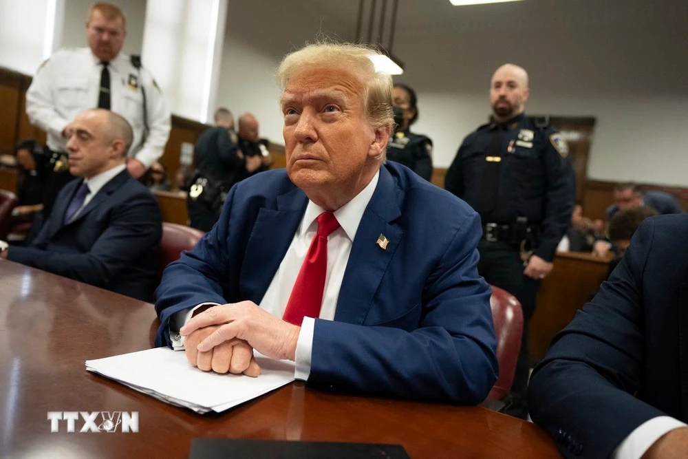 Cựu Tổng thống Mỹ Donald Trump trong phiên xét xử tại Tòa án quận Manhattan ở New York, Mỹ, ngày 6/5/2024.