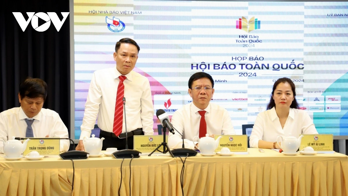 Nhà báo Nguyễn Đức Lợi, Phó Chủ tịch thường trực Hội Nhà báo Việt Nam, Trưởng ban Tổ chức Hội báo toàn quốc phát biểu.