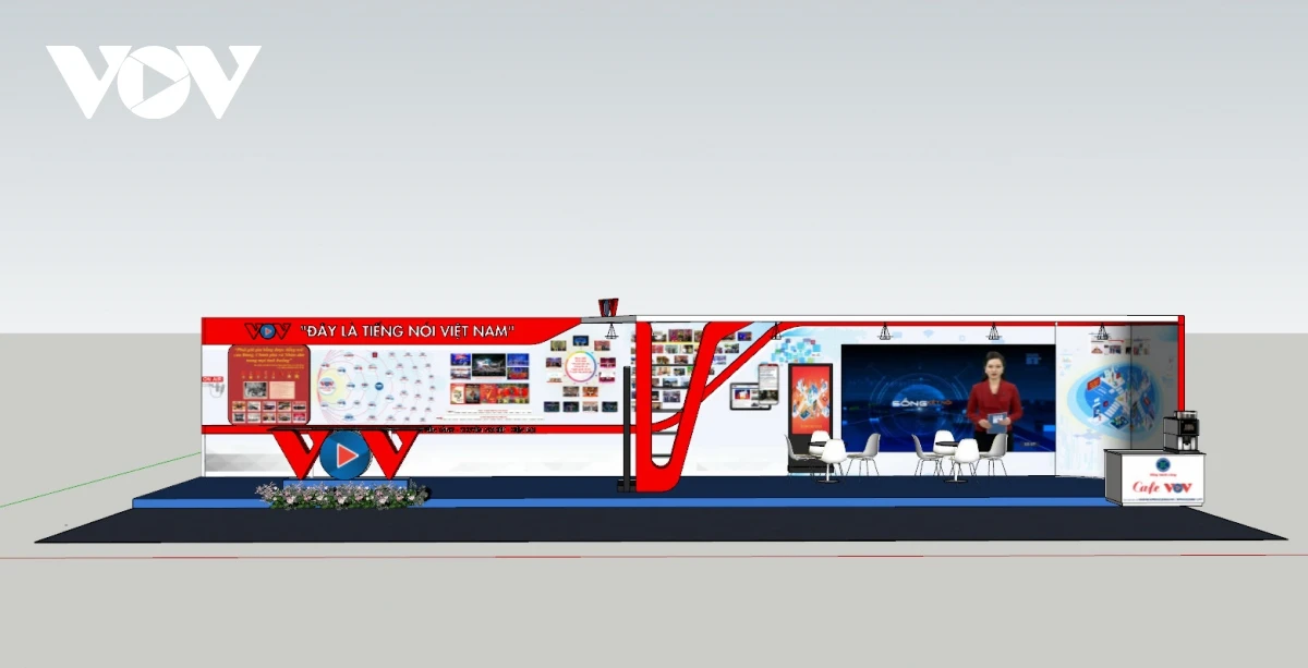 Phối cảnh gian hàng của VOV tại hội báo.