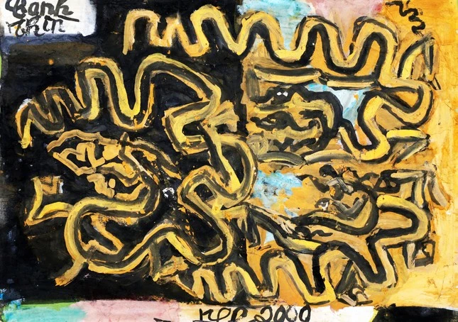 Tác phẩm Canh Thìn 2000, bột màu/màu nước trên giấy dó, 42 cm x 30 cm.