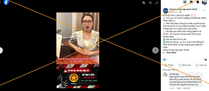 Fanpage mạo danh công ty luật để lừa đảo.