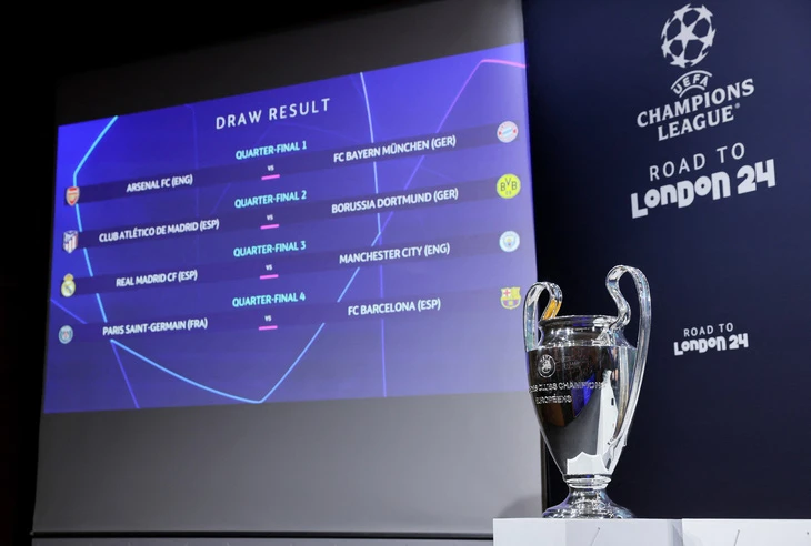 Kết quả bốc thăm tứ kết Champions League 2023 - 2024.