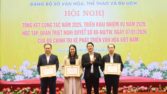 Lãnh đạo Sở Văn hoá thể thao và Du lịch trao Giấy khen cho các tập thể, cá nhân có thành tích tiêu biểu.