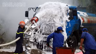 Thực tập phương án phòng cháy, chữa cháy và cứu nạn, cứu hộ tại kho xăng dầu Công ty TNHH MTV Apatit Việt Nam