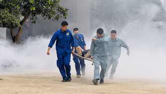 Thực tập phương án chữa cháy, cứu nạn cứu hộ tại Chi nhánh Khai thác 2 - Công ty Apatit Việt Nam