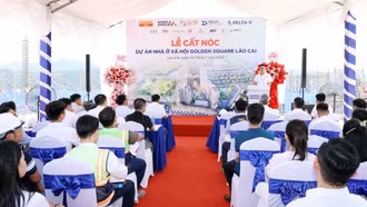 Cất nóc 2 tòa nhà thuộc dự án NOXH Golden Square Lào Cai