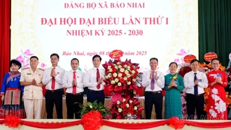 Các đồng chí lãnh đạo tỉnh dự Đại hội đại biểu Đảng bộ các xã Lục Yên, Việt Hồng, Dương Quỳ, Bảo Nhai, Bản Xèo, Mường Khương, Bản Lầu, Khánh Hòa, Ngũ Chỉ Sơn