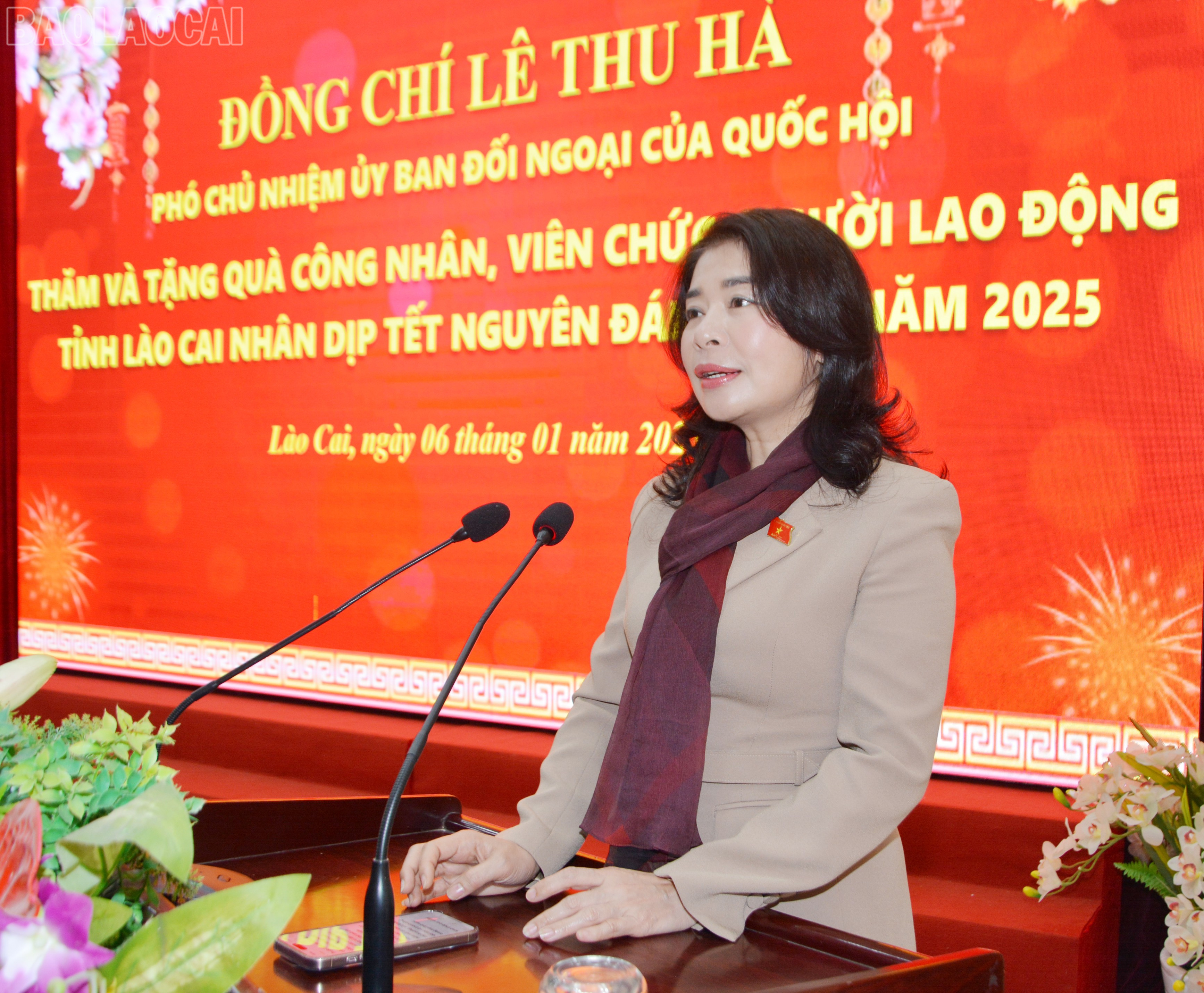 Đồng chí Lê Thu Hà, Phó Chủ nhiệm Ủy ban Đối ngoại của Quốc hội phát biểu tại chương trình. baolaocai-tl_dsc-3534.jpg