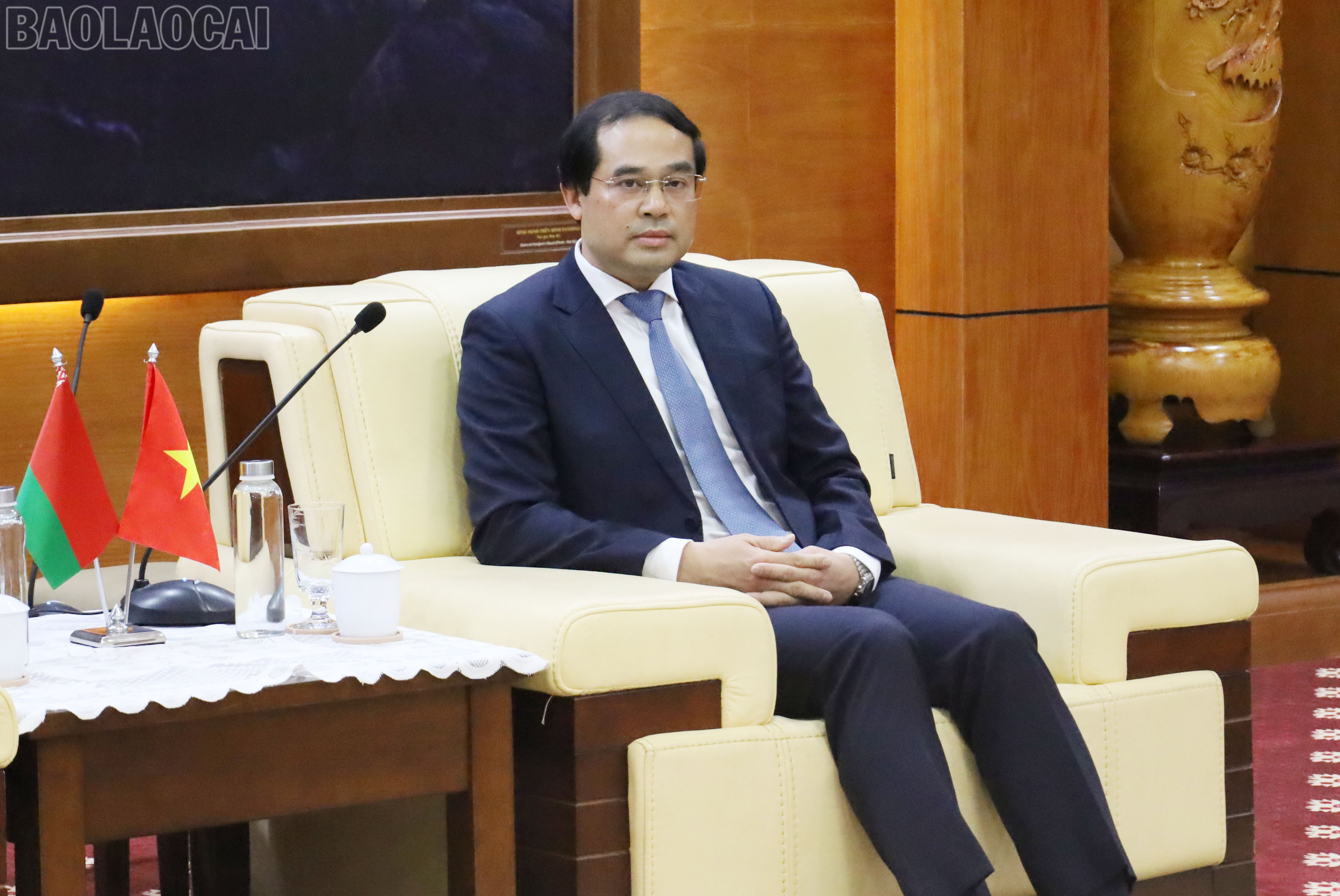 Đồng chí Trịnh Xuân Trường - Bí thư Tỉnh ủy, Chủ tịch HĐND tỉnh phát biểu tại buổi tiếp. baolaocai-tl_img-6382.jpg