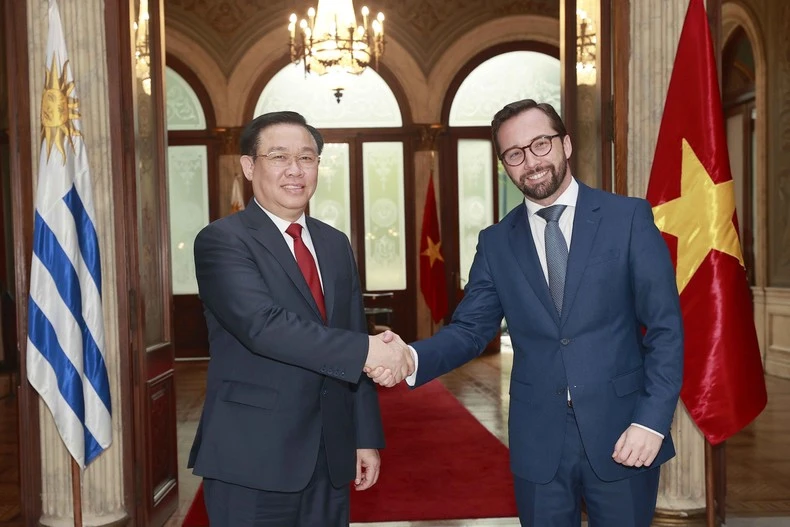 Chủ tịch Quốc hội Vương Đình Huệ và ông Nicolas Albertoni, Quyền Bộ trưởng Ngoại giao Đông Uruguay.