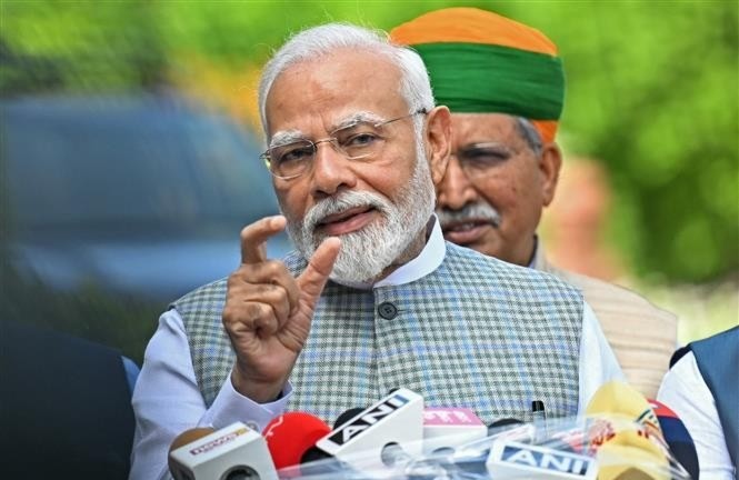 Thủ tướng Ấn Độ Narendra Modi phát biểu với báo giới tại New Delhi. tt-an-do-6236.jpg