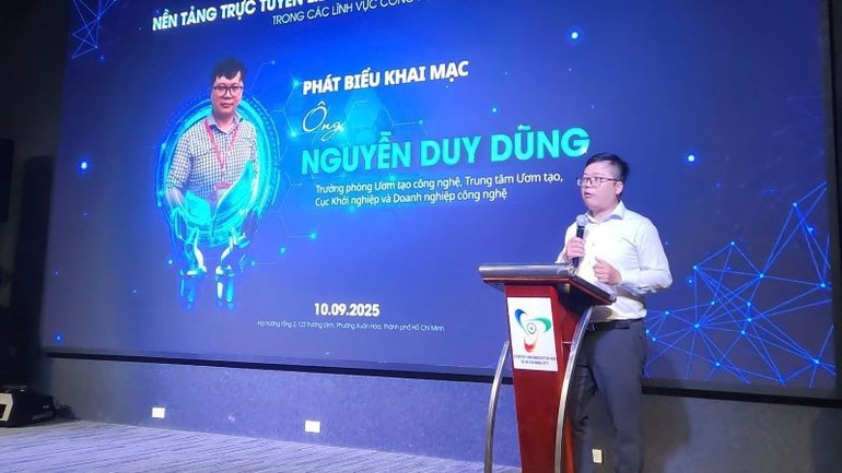 Ông Nguyễn Duy Dũng - Trưởng phòng Ươm tạo công nghệ, Trung tâm Ươm tạo phát biểu tại hội thảo. Ông Nguyễn Duy Dũng - Trưởng phòng Ươm tạo công nghệ, Trung tâm Ươm tạo phát biểu tại hội thảo.