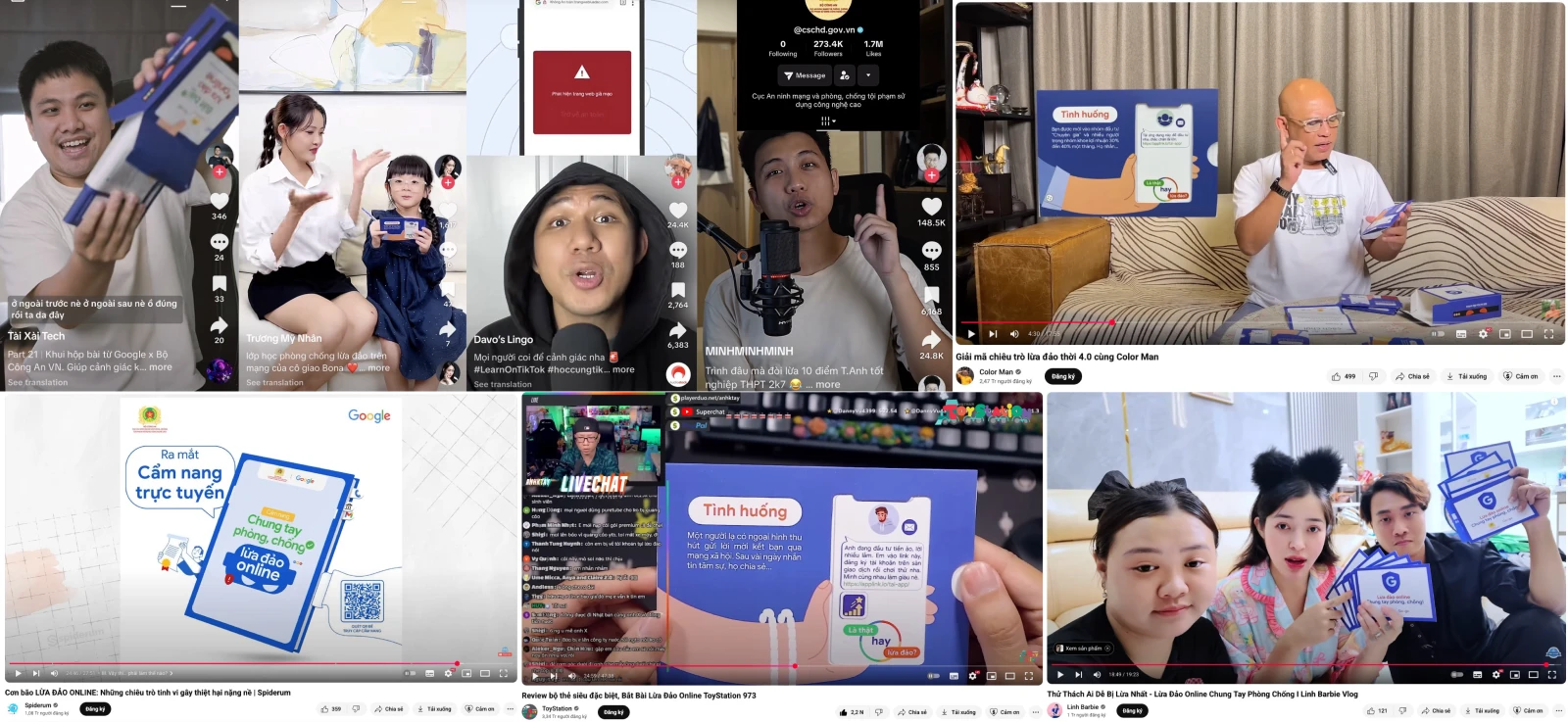 Các video chia sẻ câu chuyện cá nhân về phòng chống lừa đảo từ những gương mặt nổi tiếng đã lan tỏa thông điệp mạnh mẽ.