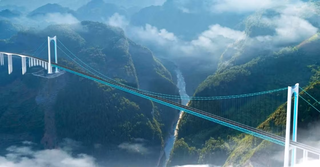Cây cầu vượt hẻm núi Hoa Giang (Huajiang Grand Canyon) tại tỉnh Quý Châu, Tây Nam Trung Quốc.