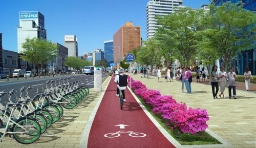 Ảnh minh họa làn đường dành cho xe đạp gần cầu Hangang tại thành phố Seoul. 18-7-dap-xe-hq-1-4936.jpg
