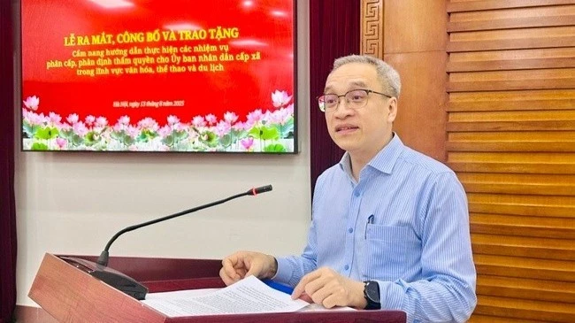 Thứ trưởng Văn hóa, Thể thao và Du lịch Phan Tâm phát biểu tại buổi lễ.