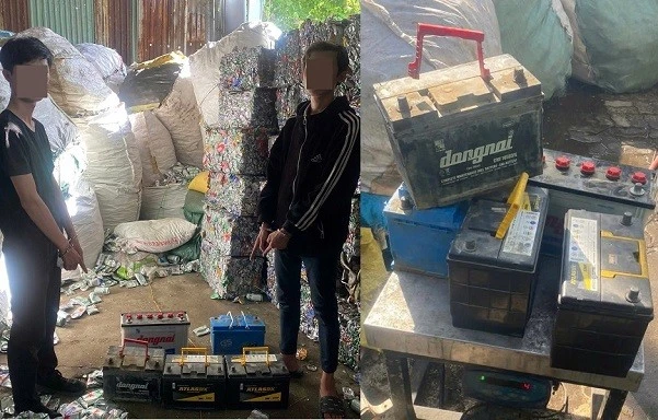 Các bình ắc quy tang vật.