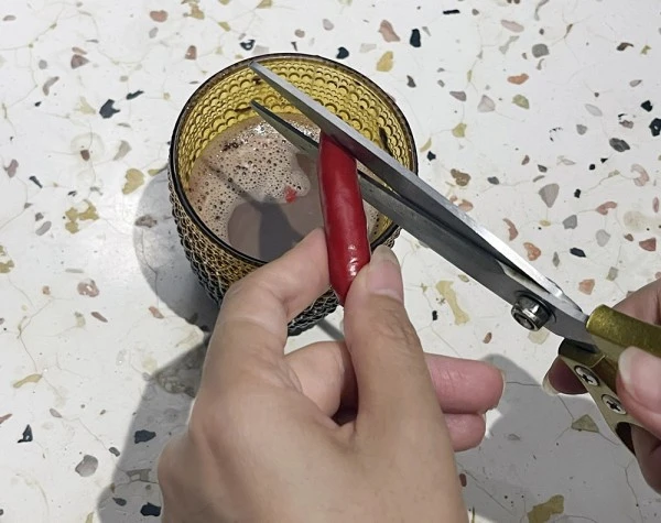 Một bạn trẻ học theo clip trên mạng pha chế cà phê với ớt.