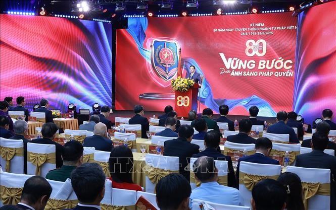 Thủ tướng Phạm Minh Chính phát biểu tại Lễ kỷ niệm 80 năm Ngày truyền thống ngành Tư pháp. tu-phap-5-tieu-de.jpg