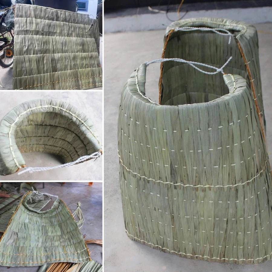 Chiếc áo tơi Yên Lạc được chằm nhiều lớp lá, đảm bảo mát khi nắng và che chắn nước khi mưa.