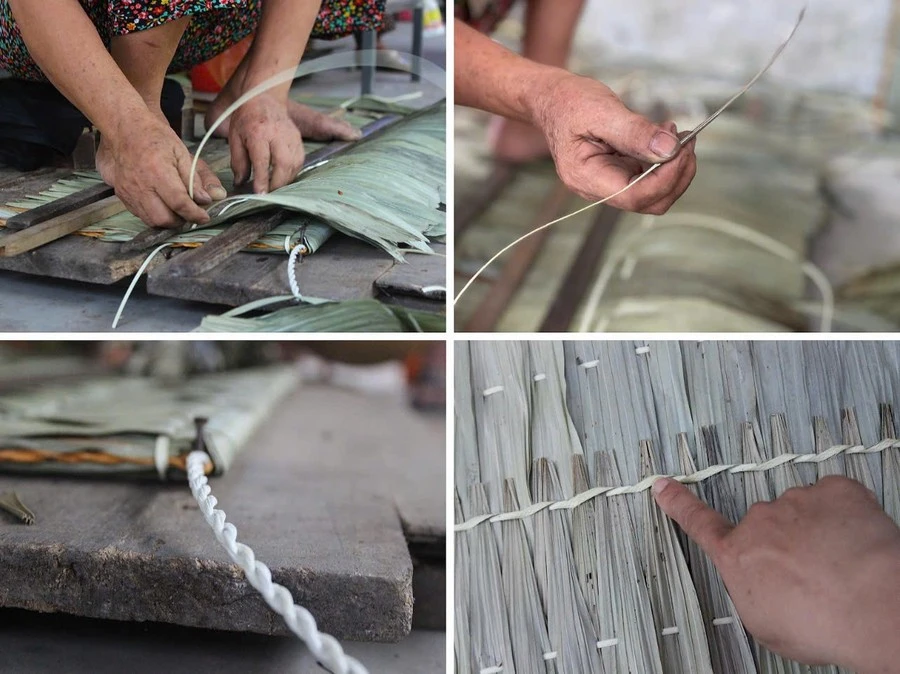 Một số công đoạn thủ công làm ra chiếc áo tơi Yên Lạc.