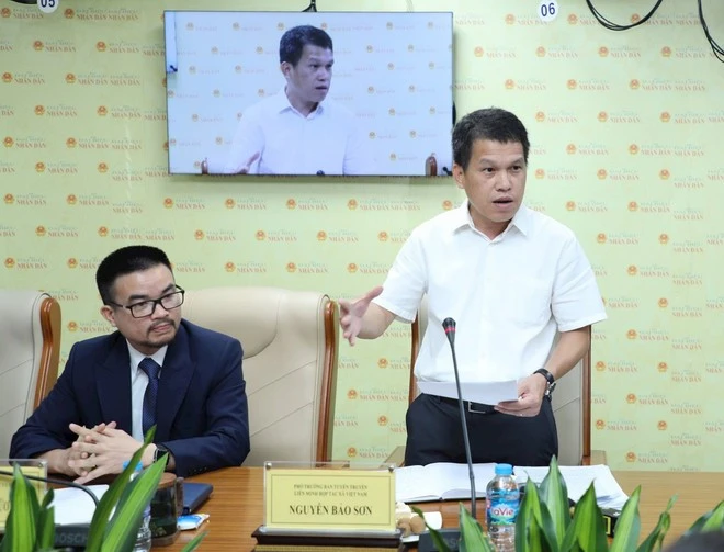 Phó Trưởng Ban Tuyên truyền, Liên minh Hợp tác xã Việt Nam Nguyễn Bảo Sơn phát biểu tại buổi toạ đàm.