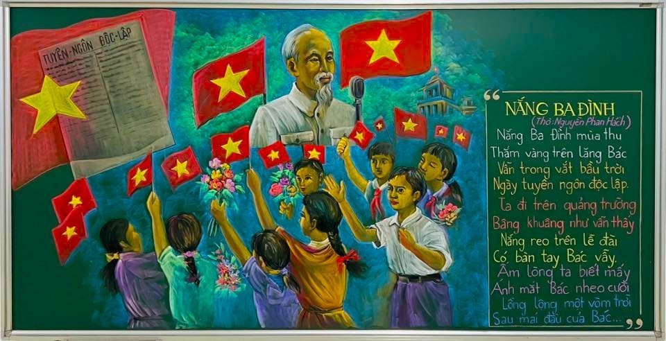 Bức tranh "Bác Hồ với thiếu nhi" lấy cảm hứng từ bài thơ "Nắng Ba Đình" Bức tranh "Bác Hồ với thiếu nhi" lấy cảm hứng từ bài thơ "Nắng Ba Đình"
