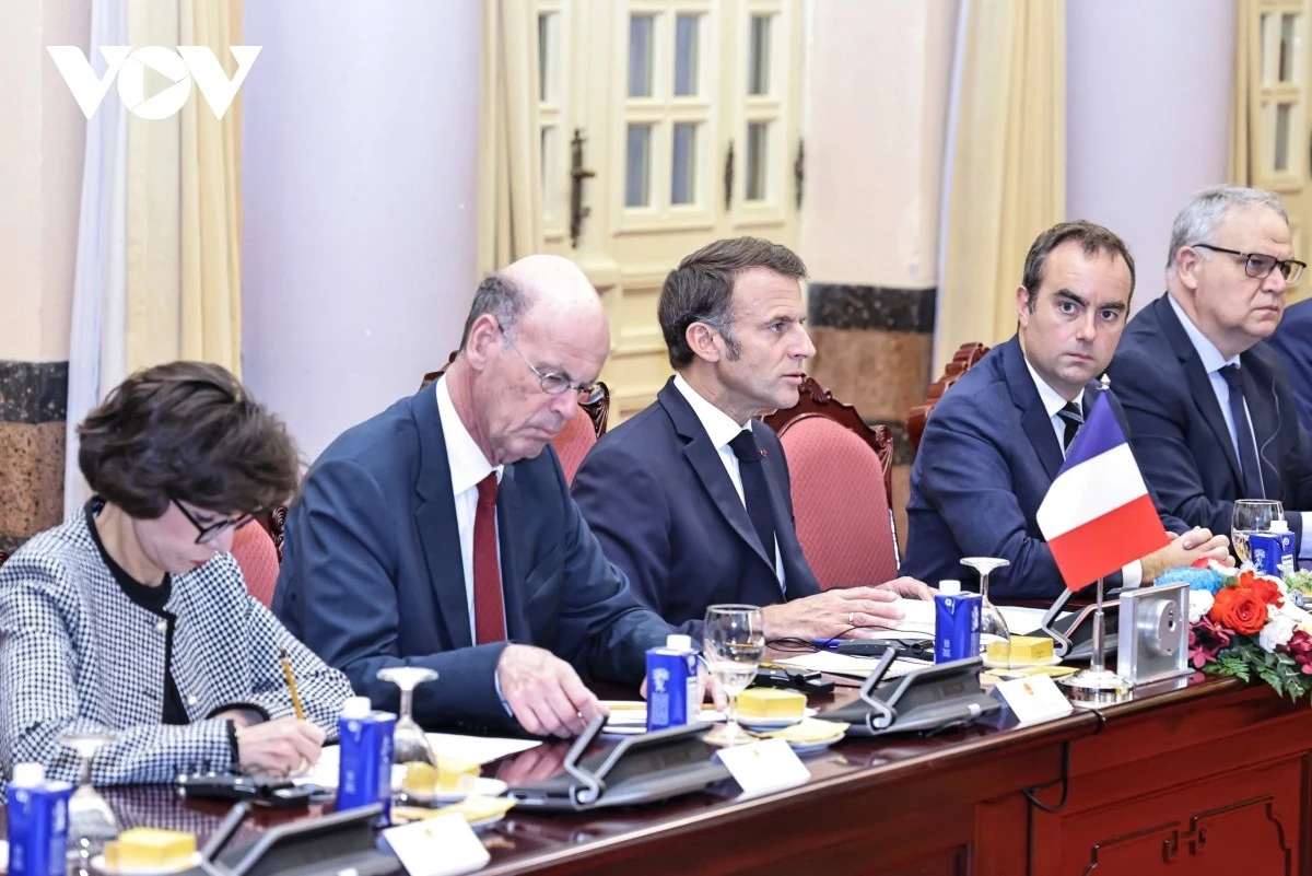 Tổng thống Cộng hòa Pháp Emmanuel Macron phát biểu tại Hội đàm