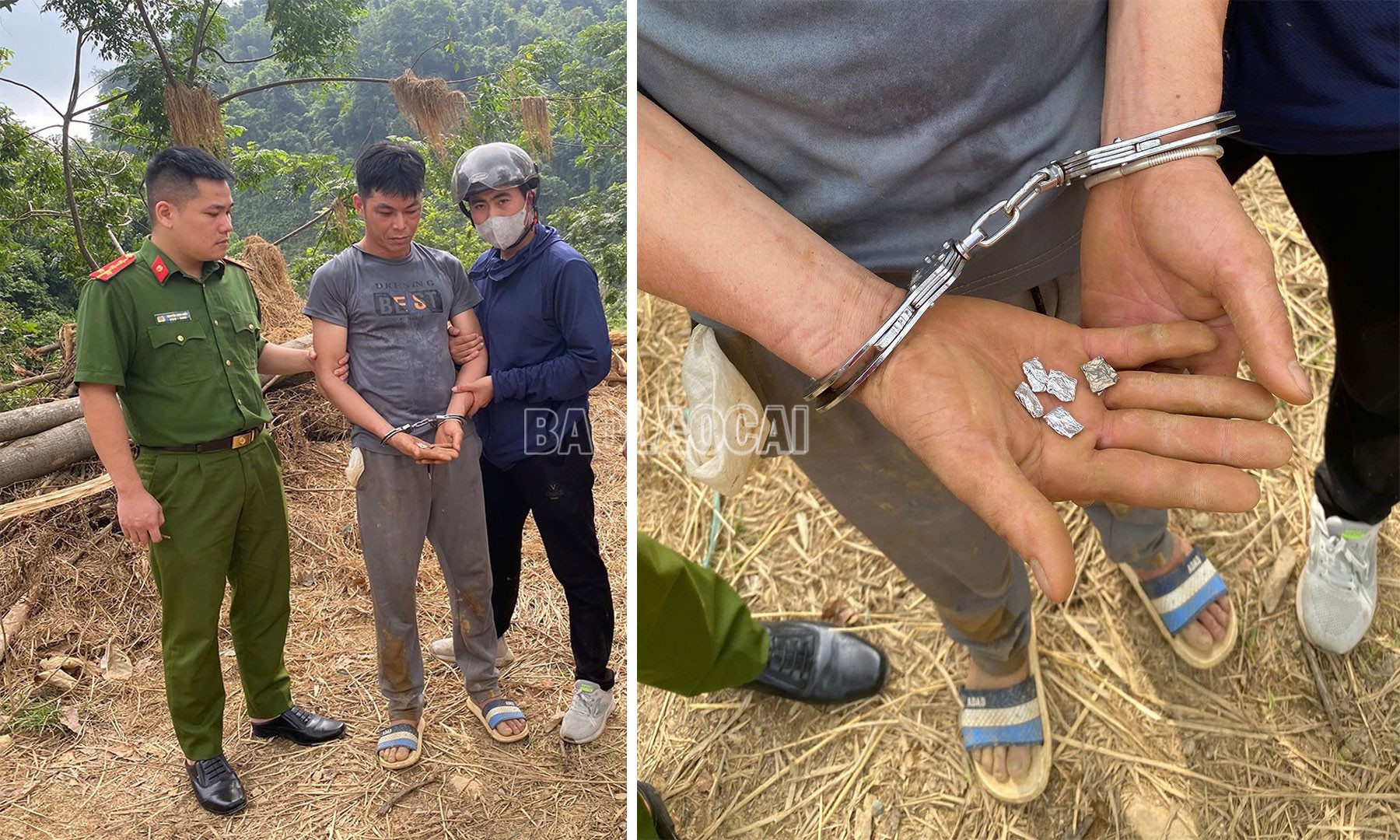 Công an xã Văn Bàn bắt quả tang 1 đối tượng tàng trữ và sử dụng trái phép chất ma túy. (Ảnh: Quỳnh Trang) 114.jpg