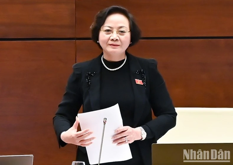 Bộ trưởng Nội vụ Phạm Thị Thanh Trà phát biểu. (Ảnh: DUY LINH)